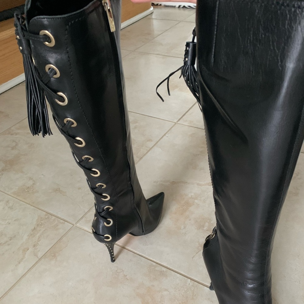 YSL Black leather lace boots 37.5. Never worn